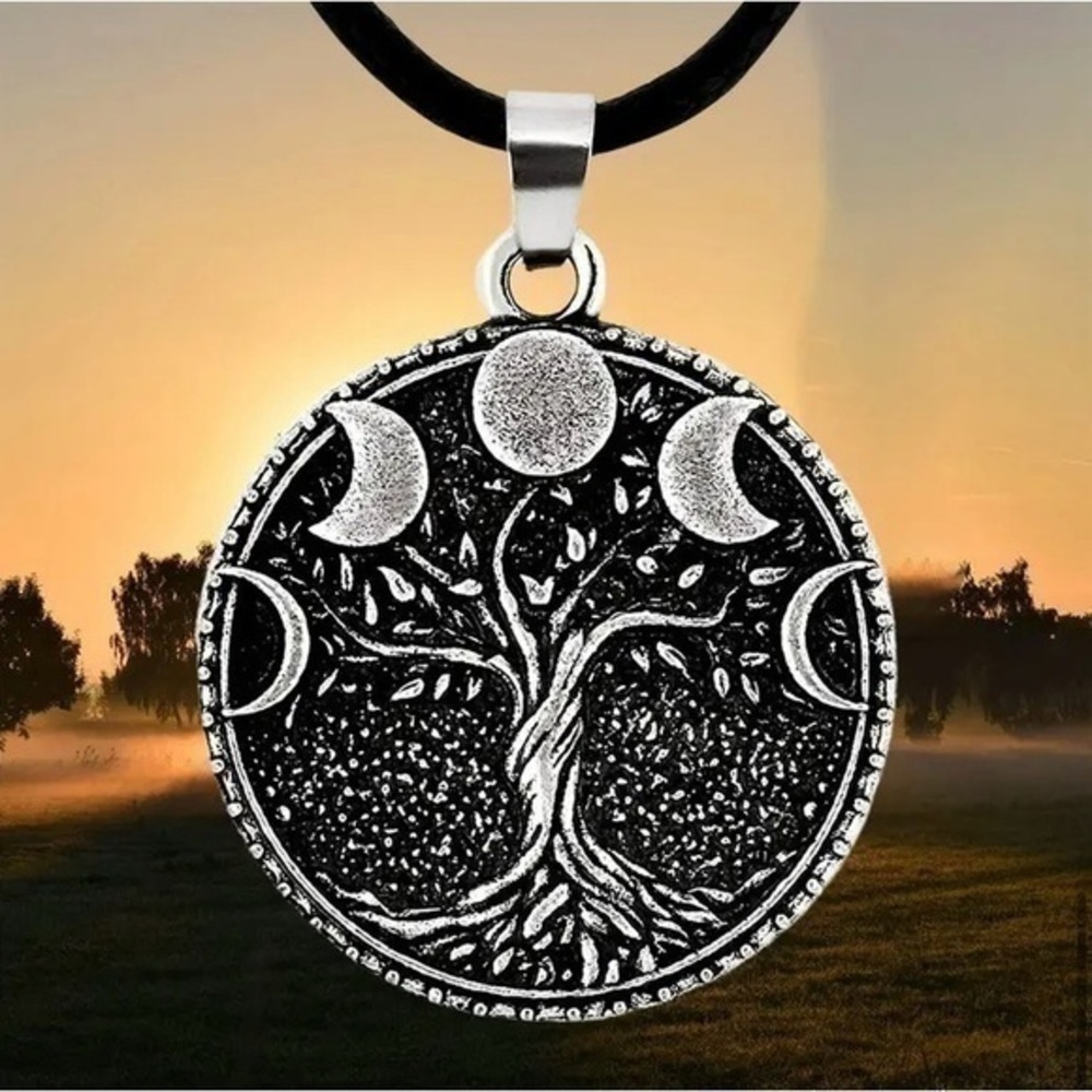 Antique Silver Tree Of Life Black Corded Necklace